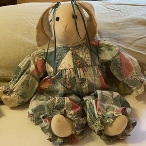 Cute handcraft bunny stuffed, homemade outfit which comes off, approx. 16” tall